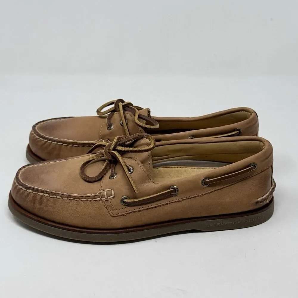 Sperry Gold Cup Authentic 2 Eye Boat Shoes Mens 10 W Wide Honey Brown Leather